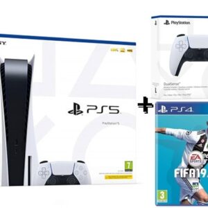 PACKPLAYSTATION SONY PS5 825GB+MANETTE +CD DE JEUX FIFA 19 PS4 2019w